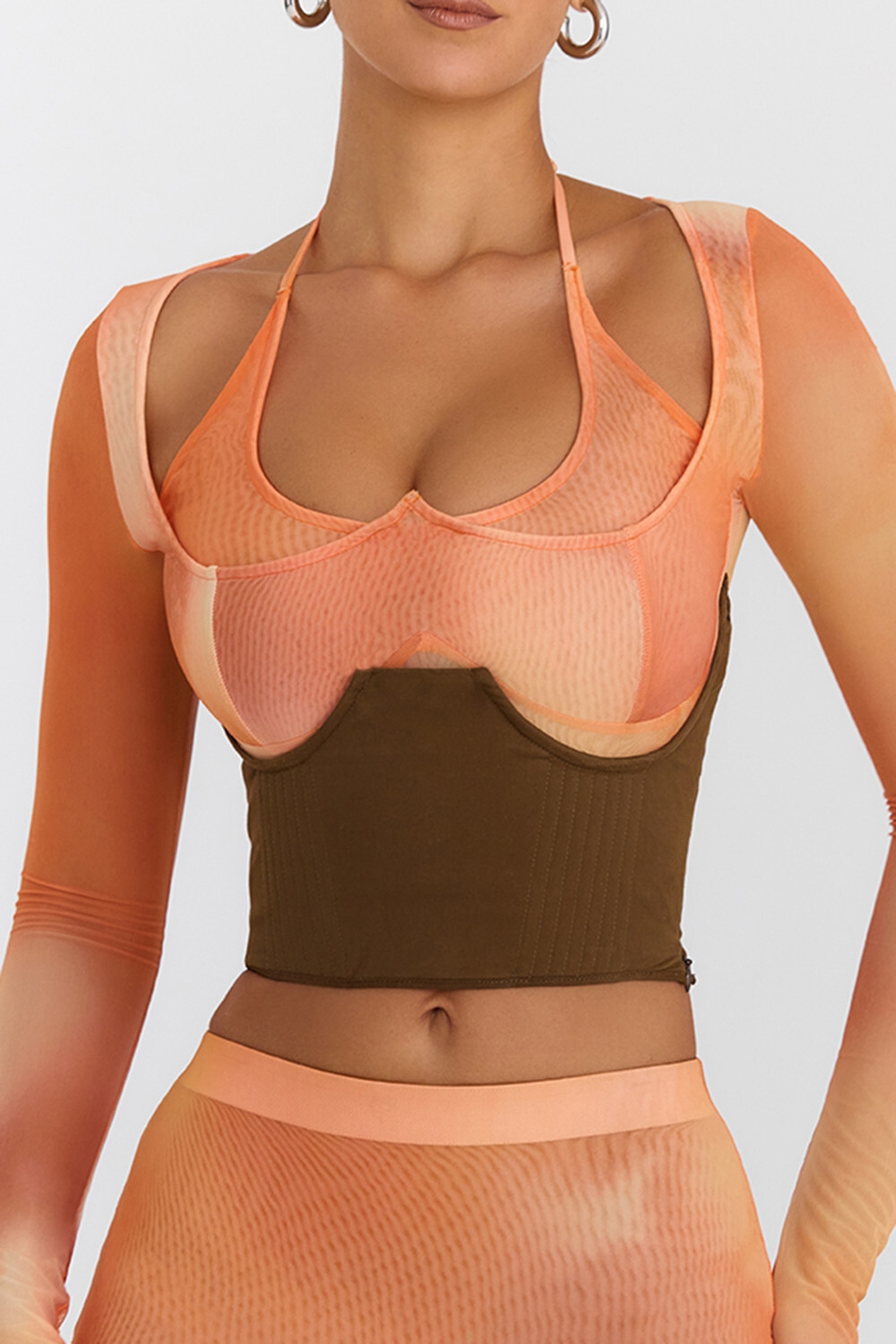 Mistress Rocks Orange Ombre Top With Lace Up Back Corset - SALE