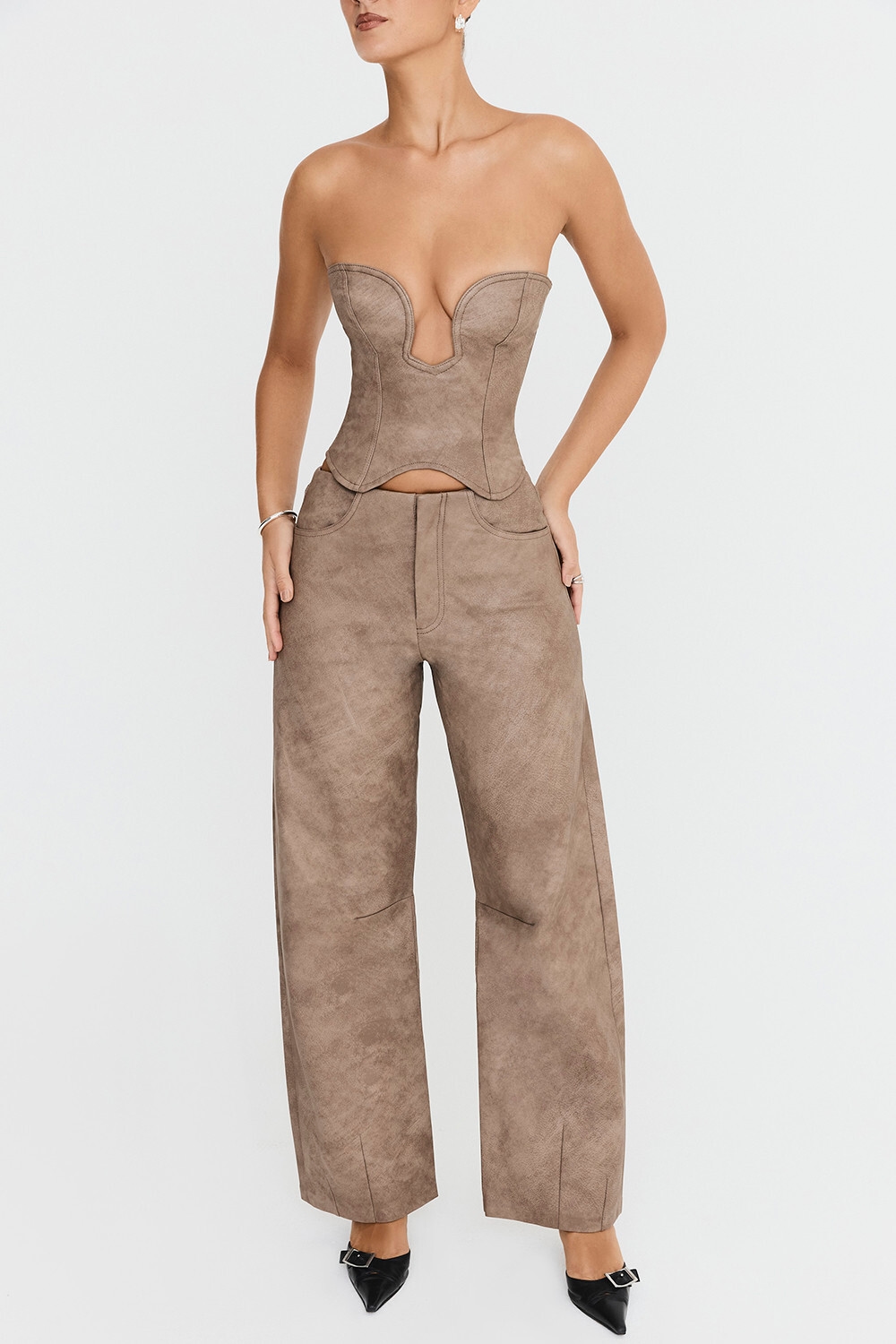 Mistress Rocks Mocha Vegan Leather Balloon Trousers - SALE