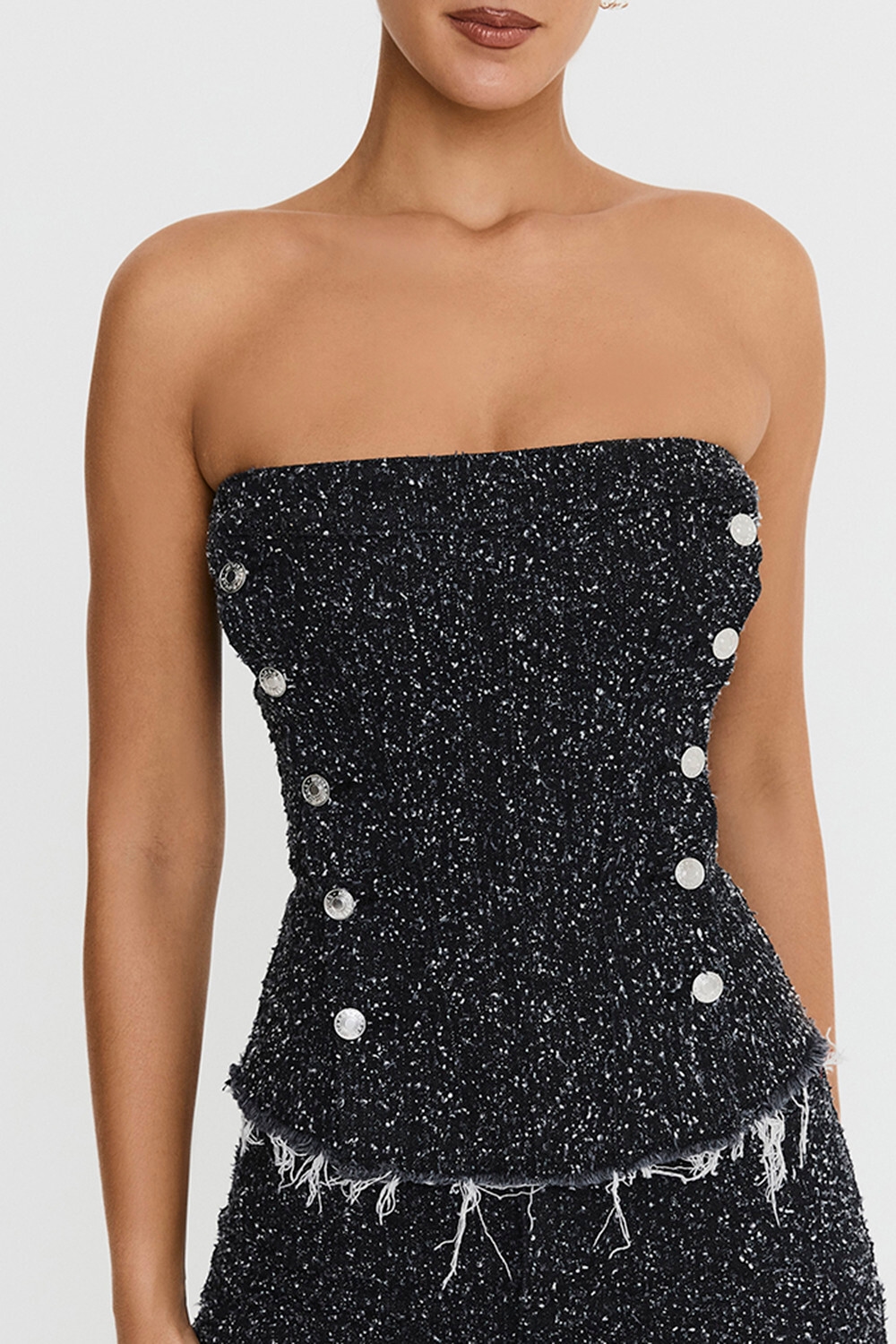 Mistress Rocks Distressed Black Denim Strapless Top - SALE