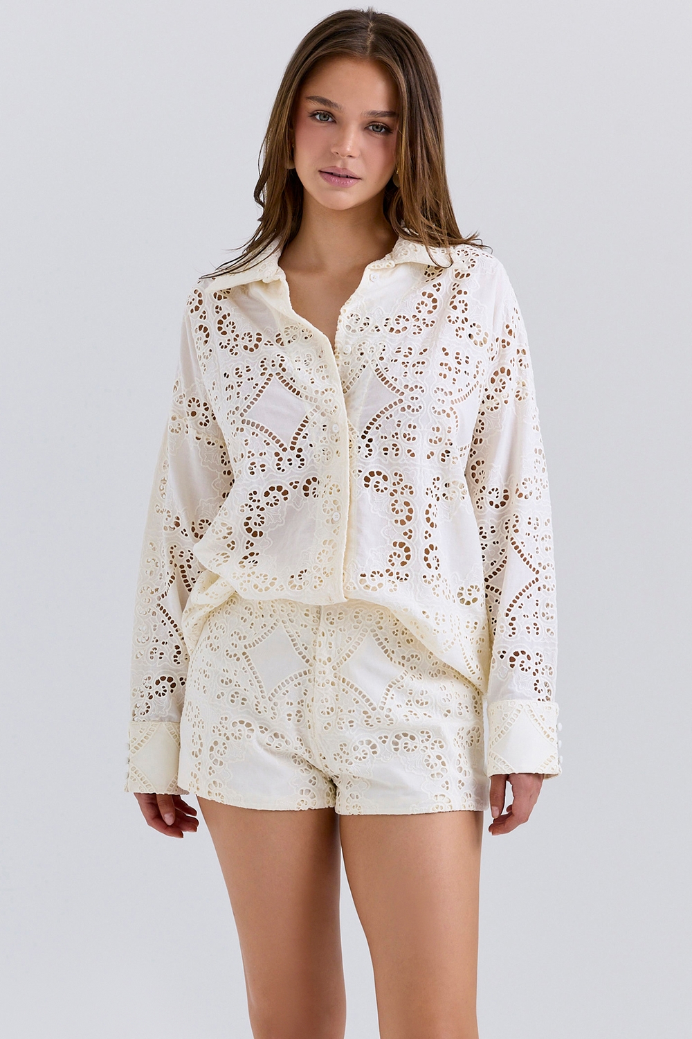 Eman White Cotton Broderie Anglaise Shorts
