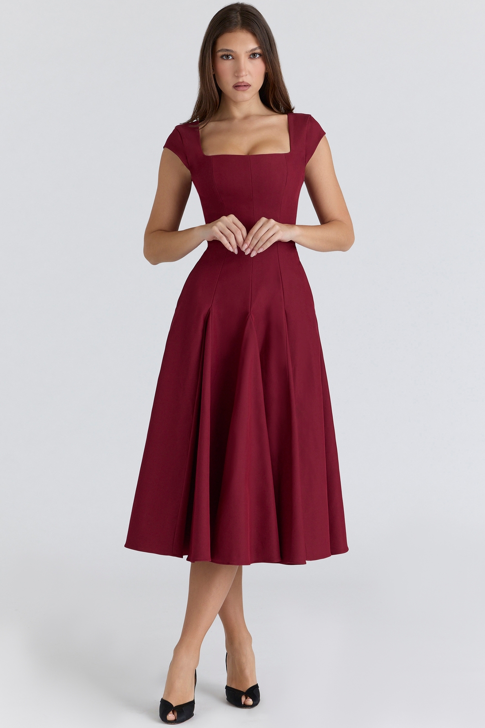Raisa Wine Lace Back Twill Midi Dress