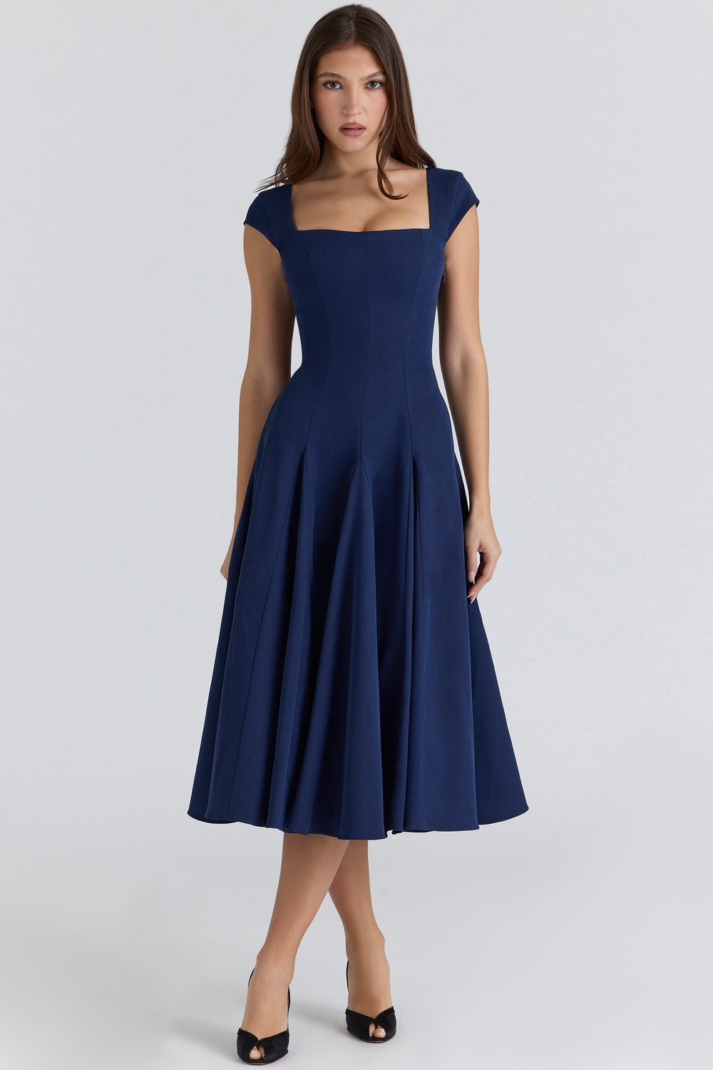 Raisa Navy Lace Back Twill Midi Dress