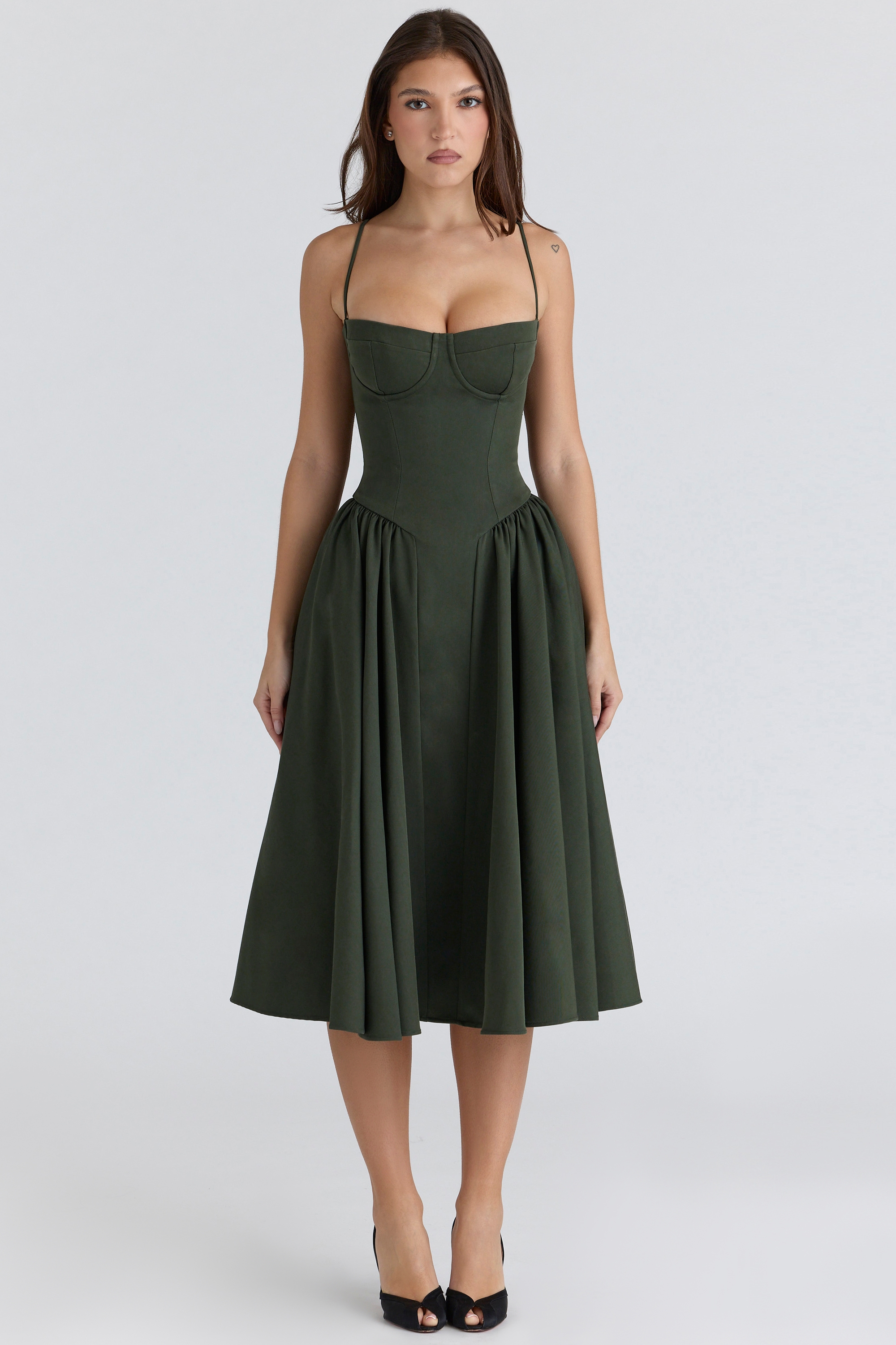 Samaria Emerald Green Corset Midi Dress