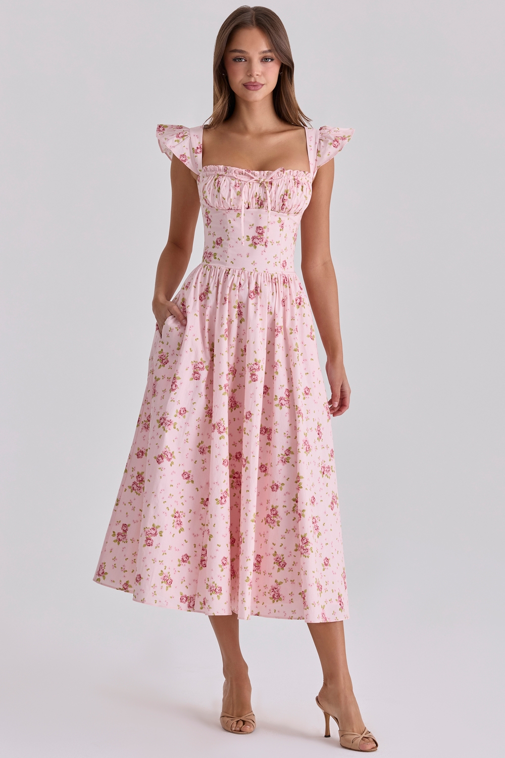 Livia Pink Vintage Rose Cotton Midi Sundress