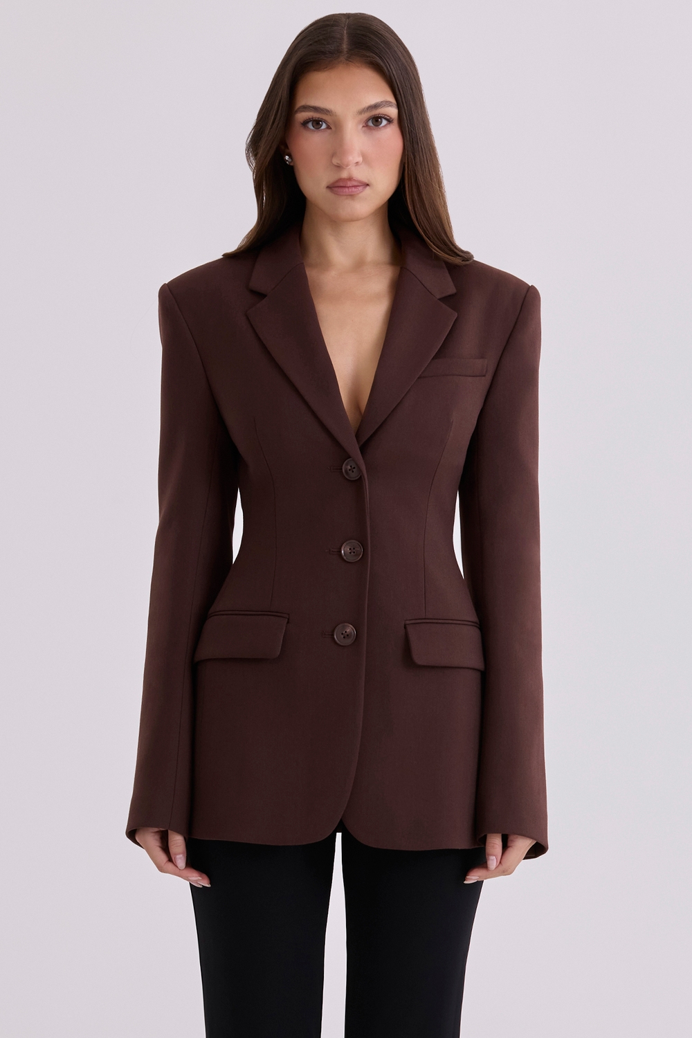Luella Chocolate Crepe Hourglass Blazer Jacket