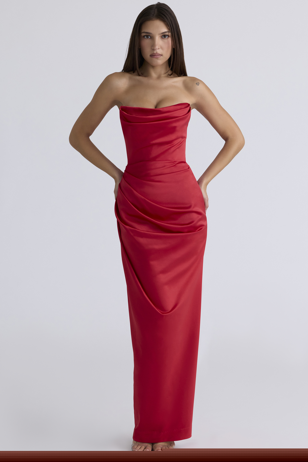 Adrienne Scarlet Satin Strapless Gown