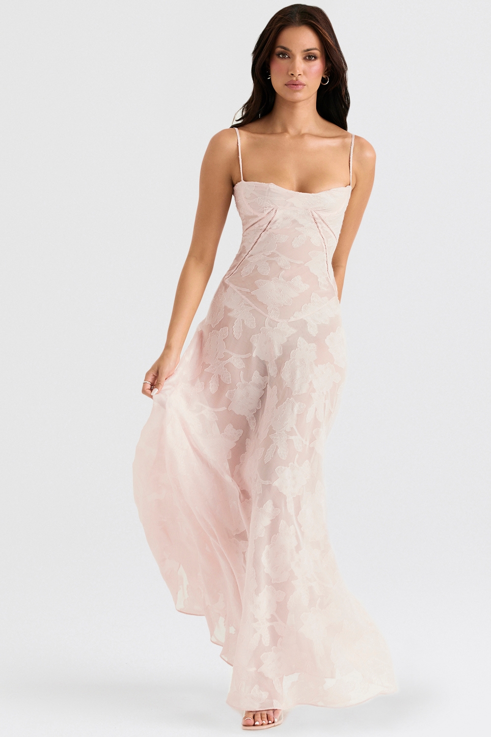 Seren Soft Pink Floral Lace Back Maxi Dress