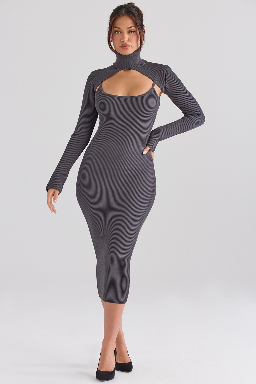 Meliora Charcoal Knit Midi Dress