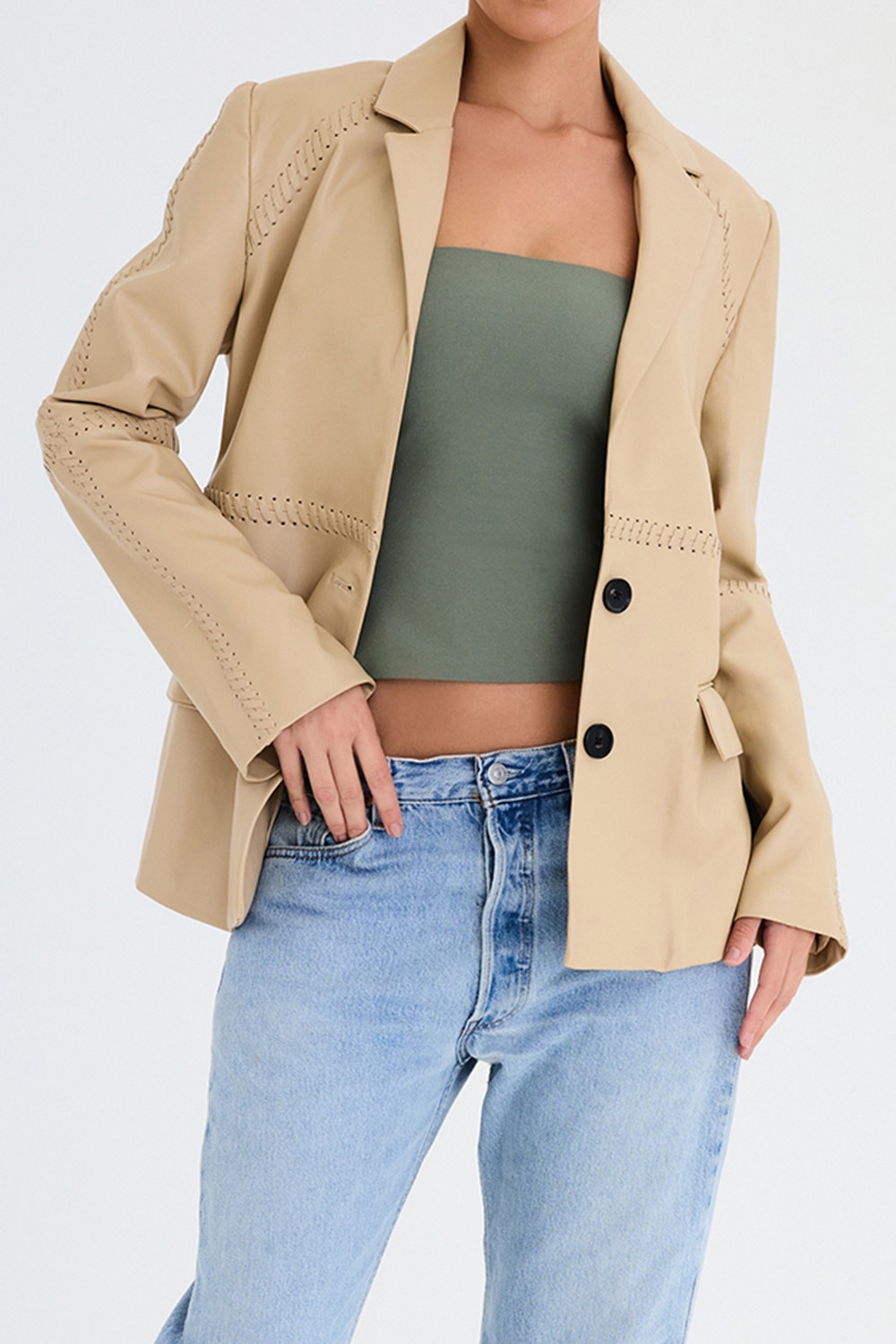 Mistress Rocks Ecru Vegan Leather Blazer - SALE