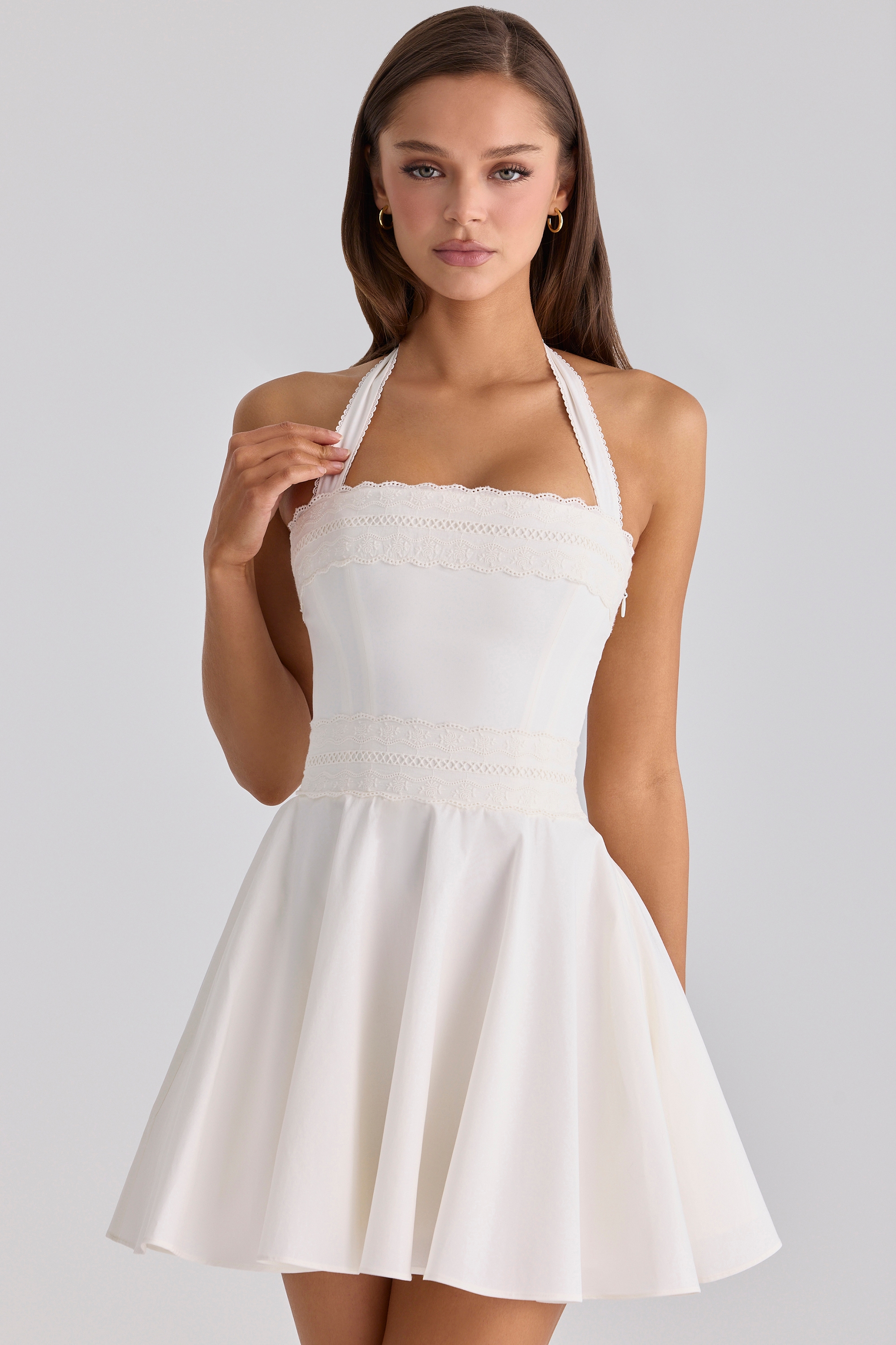 Chic Backless Cotton Mini Dress | Luxury White Summer Halter Chic Backless Cotton Mini Dress | Luxury White Summer Halter