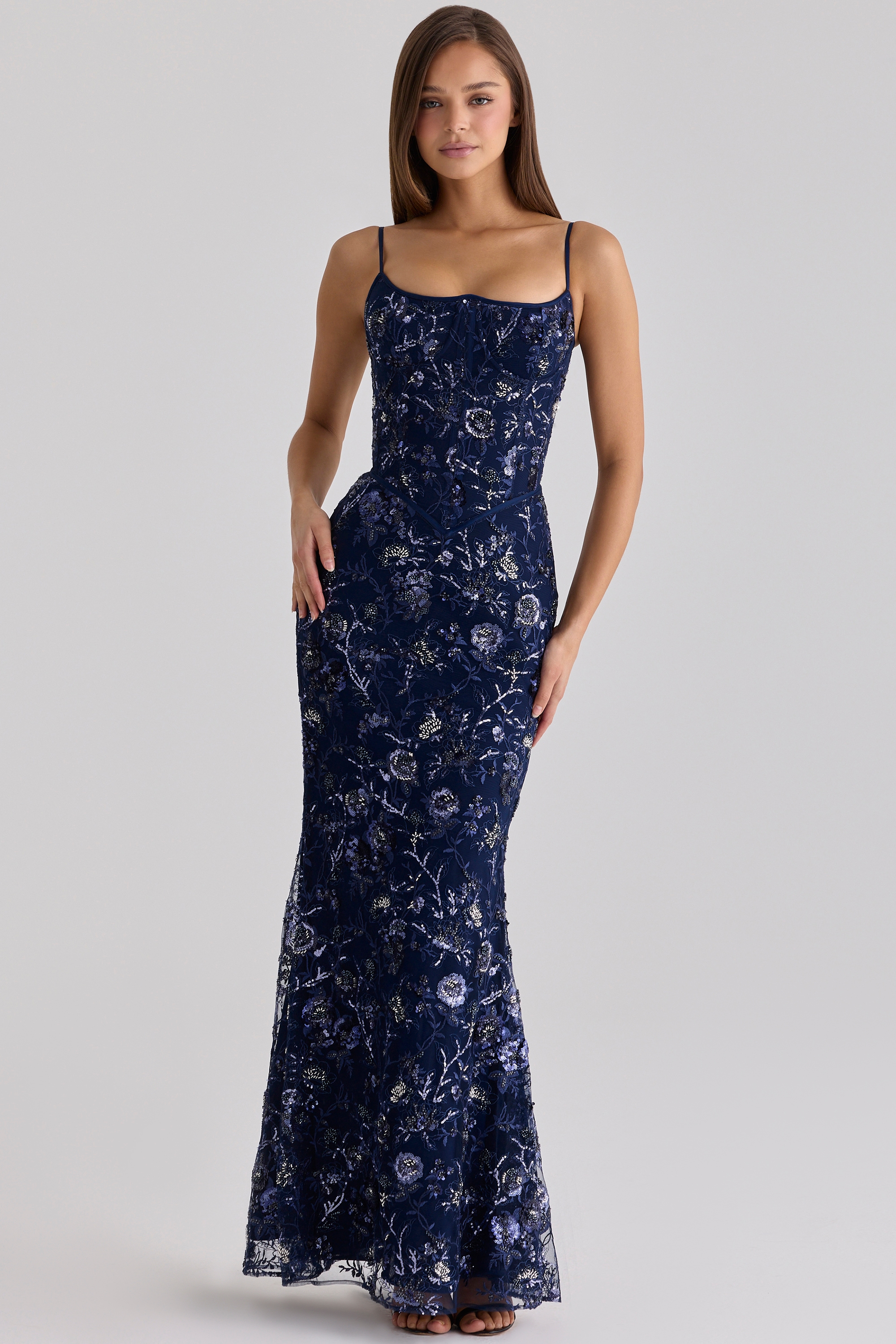 Hand Beaded Embellished Corset Gown | Luxury Navy Blue Dress Hand Beaded Embellished Corset Gown | Luxury Navy Blue Dress
