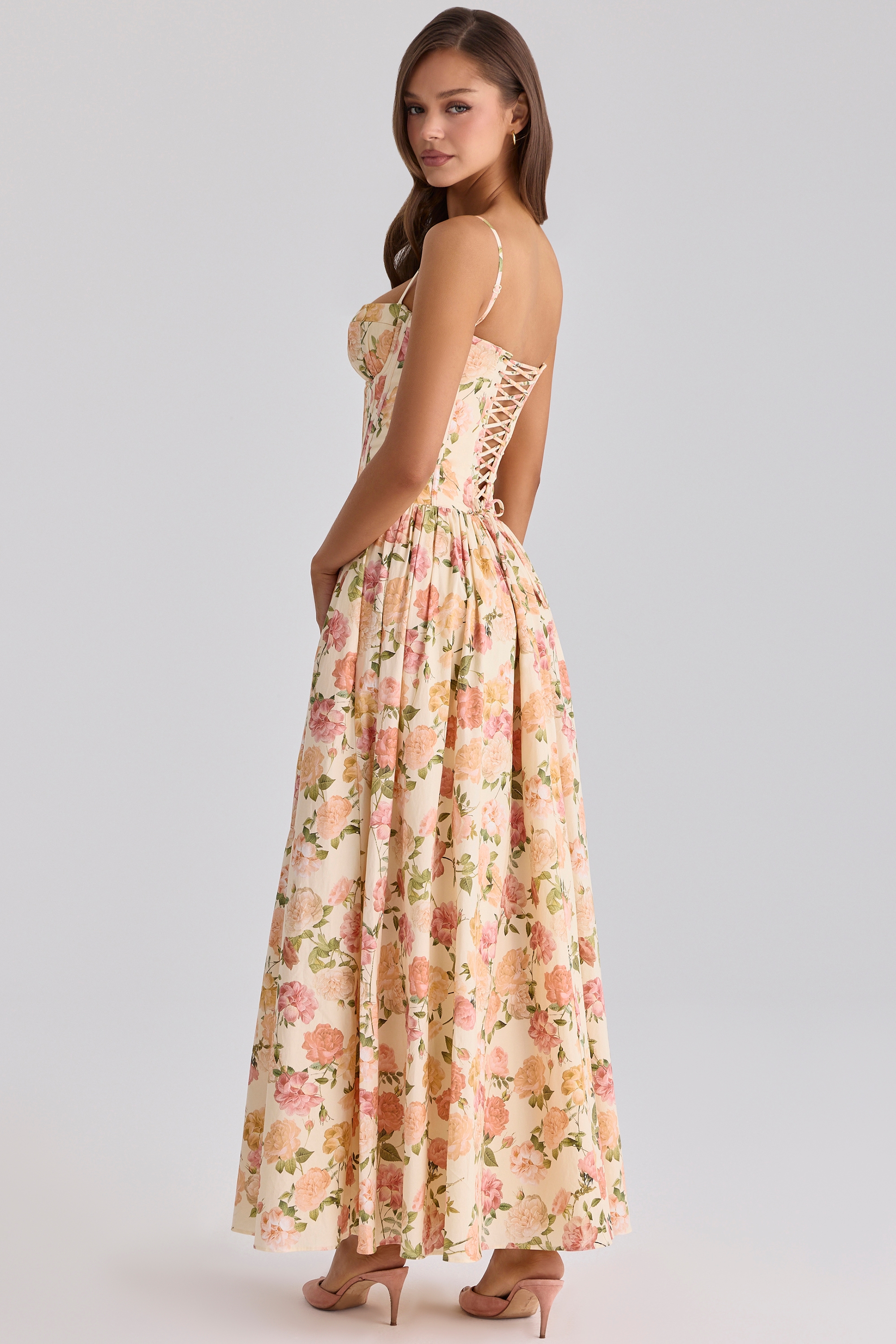 'Rona' Warm Rose Print Cotton Maxi Dress 'Rona' Warm Rose Print Cotton Maxi Dress