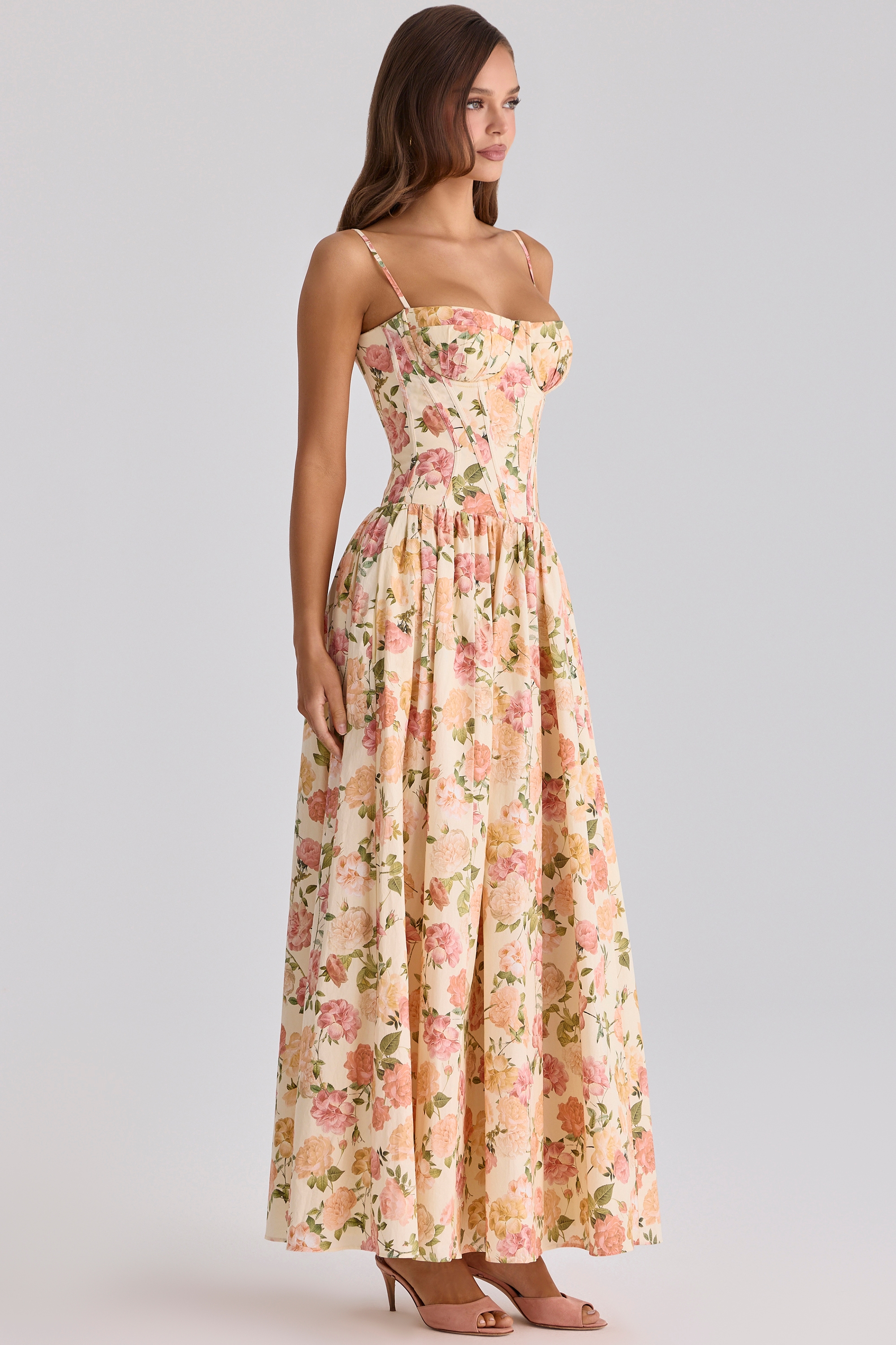 'Rona' Warm Rose Print Cotton Maxi Dress 'Rona' Warm Rose Print Cotton Maxi Dress
