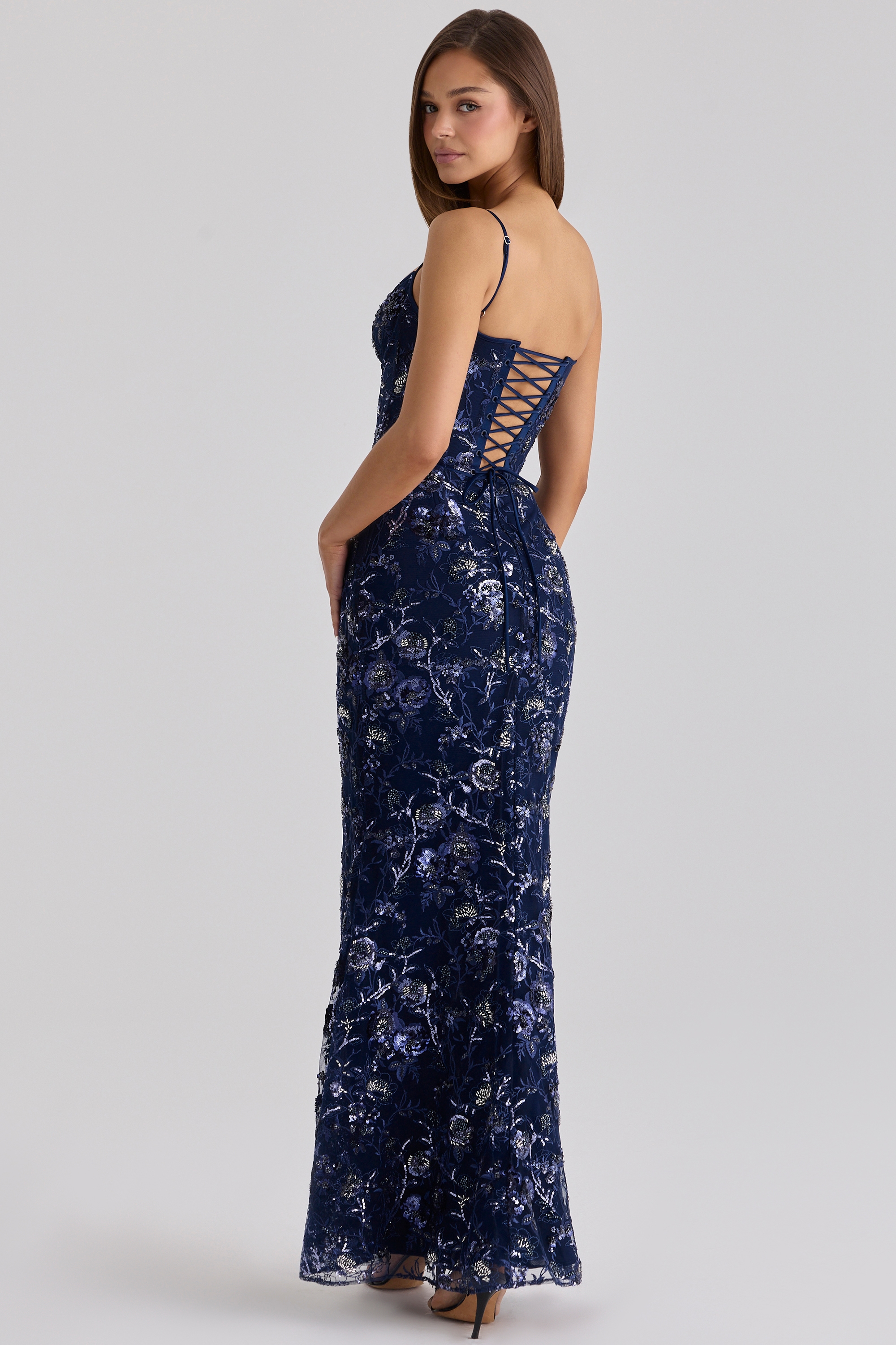 Hand Beaded Embellished Corset Gown | Luxury Navy Blue Dress Hand Beaded Embellished Corset Gown | Luxury Navy Blue Dress