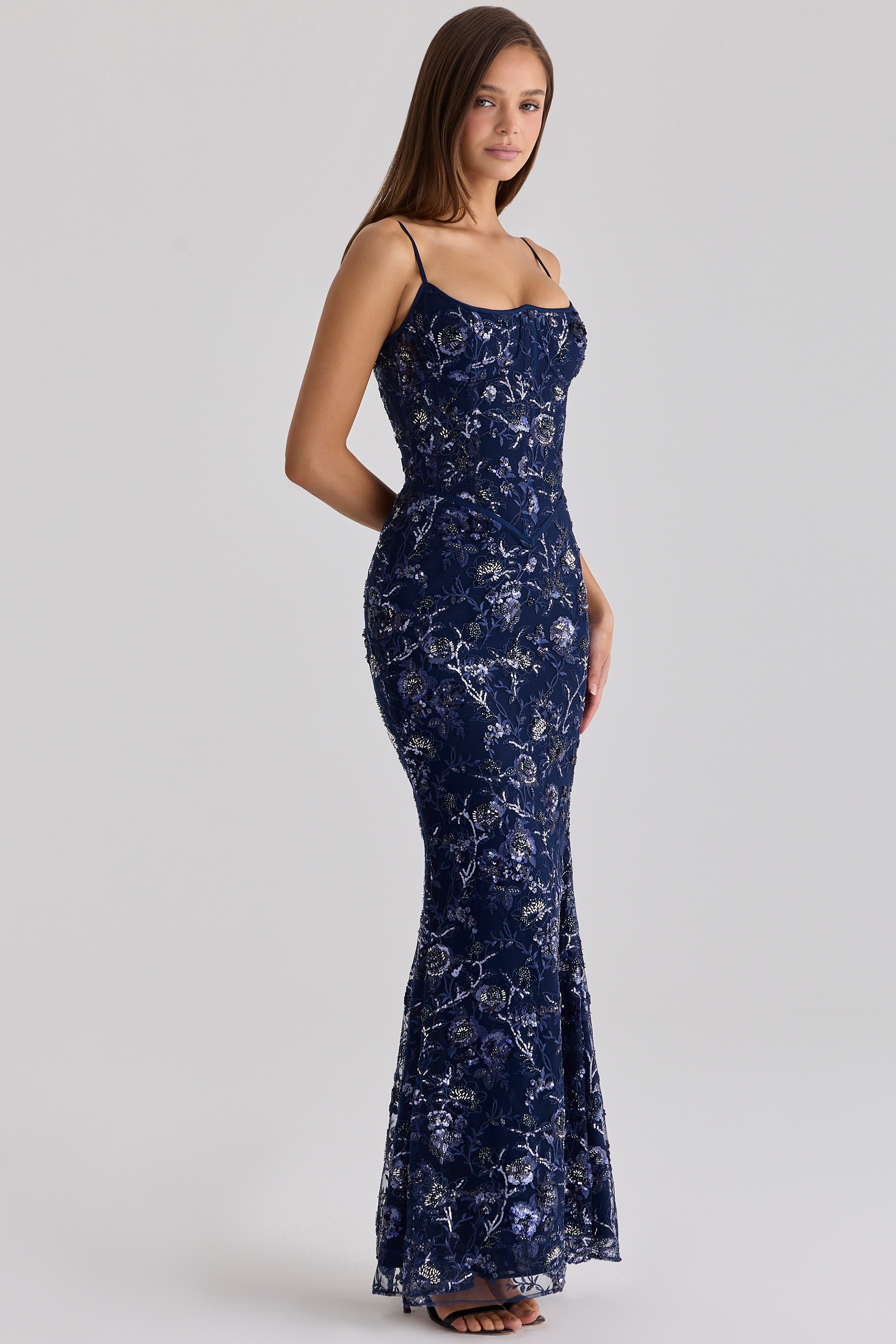 Hand Beaded Embellished Corset Gown | Luxury Navy Blue Dress Hand Beaded Embellished Corset Gown | Luxury Navy Blue Dress