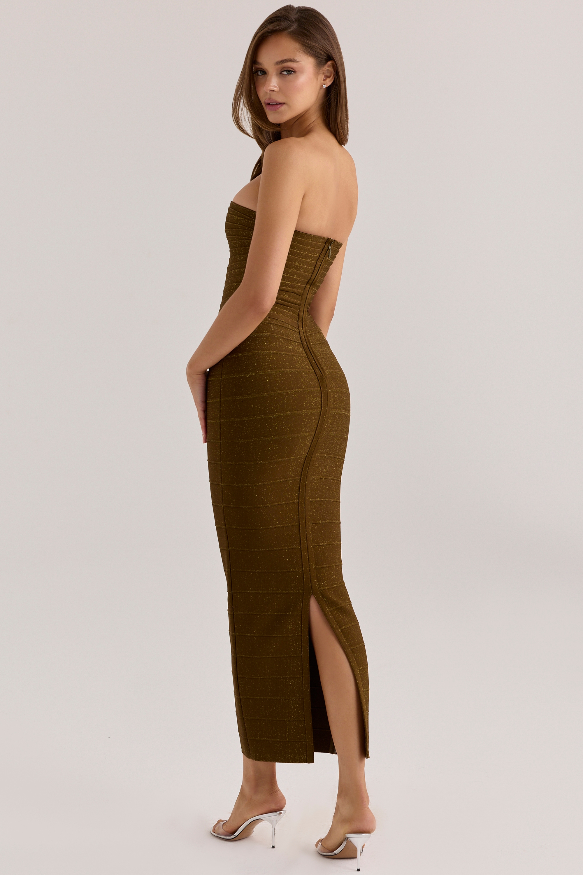 The Sweetheart Olive Shimmer Maxi Dress | House of CB The Sweetheart Olive Shimmer Maxi Dress | House of CB