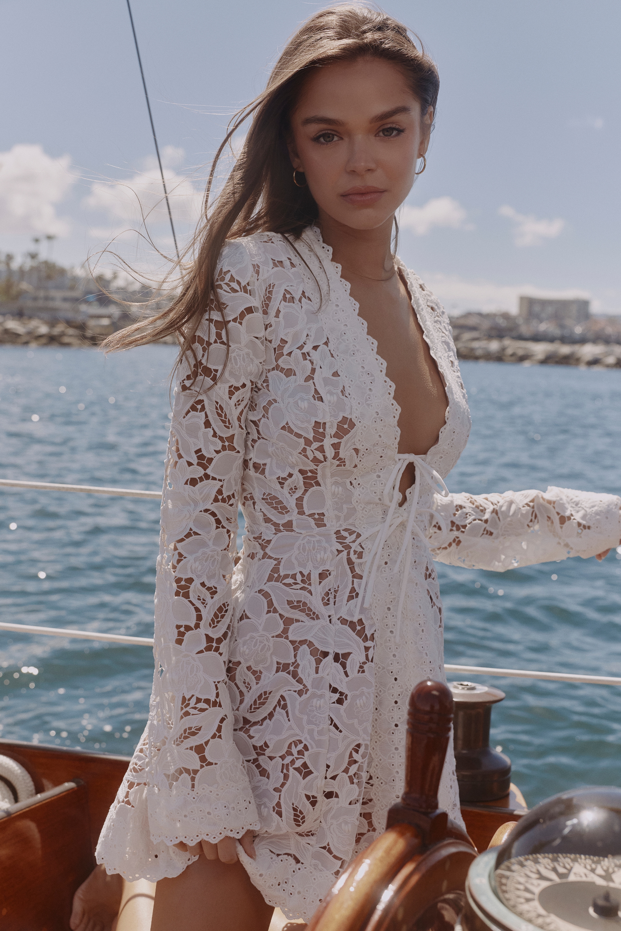 'Bianca' White Custom Lace Long Sleeve Mini Dress 'Bianca' White Custom Lace Long Sleeve Mini Dress