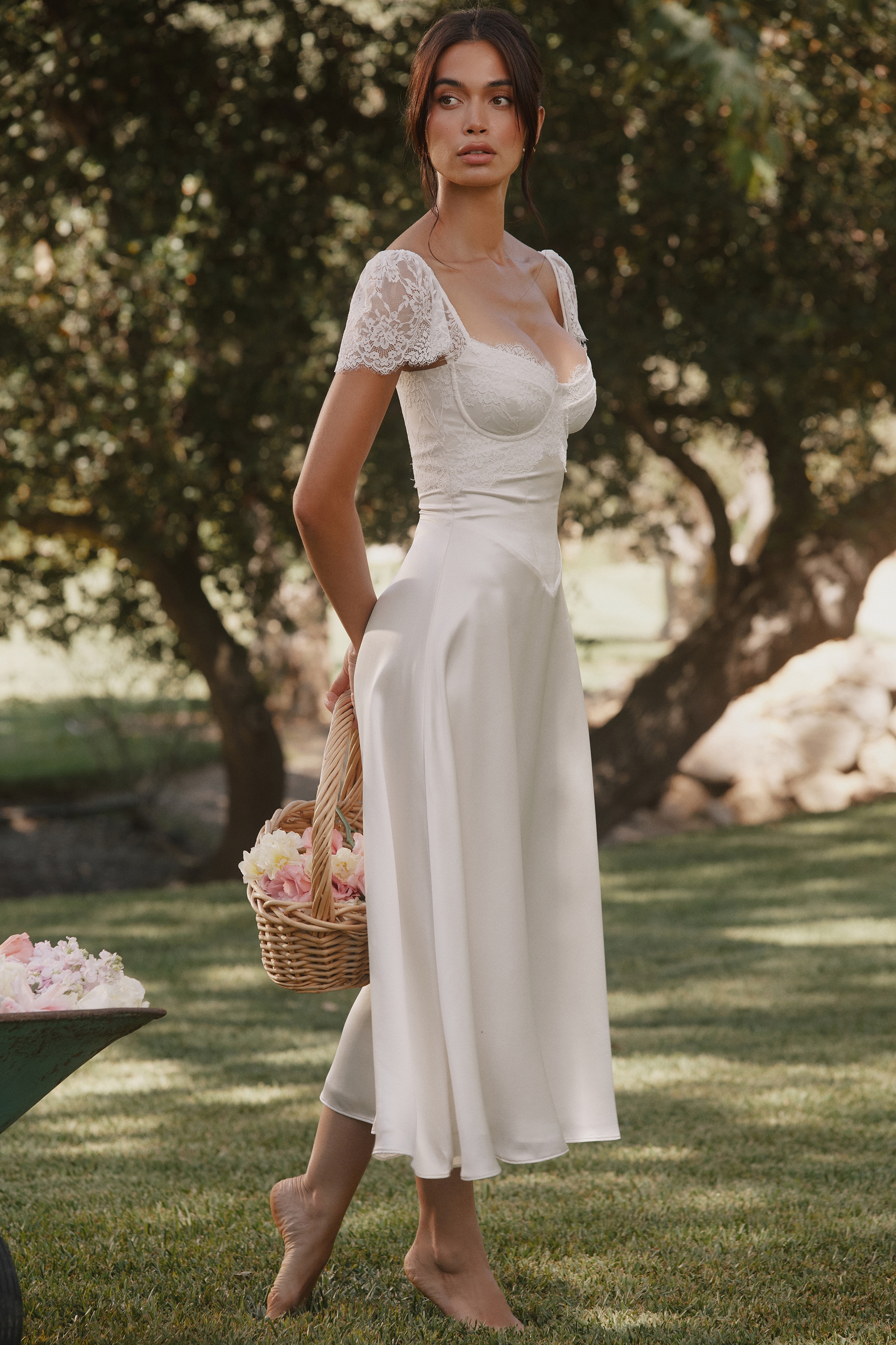 house of cb white midi dress 'Emmelina' White Cotton Corset Sundress