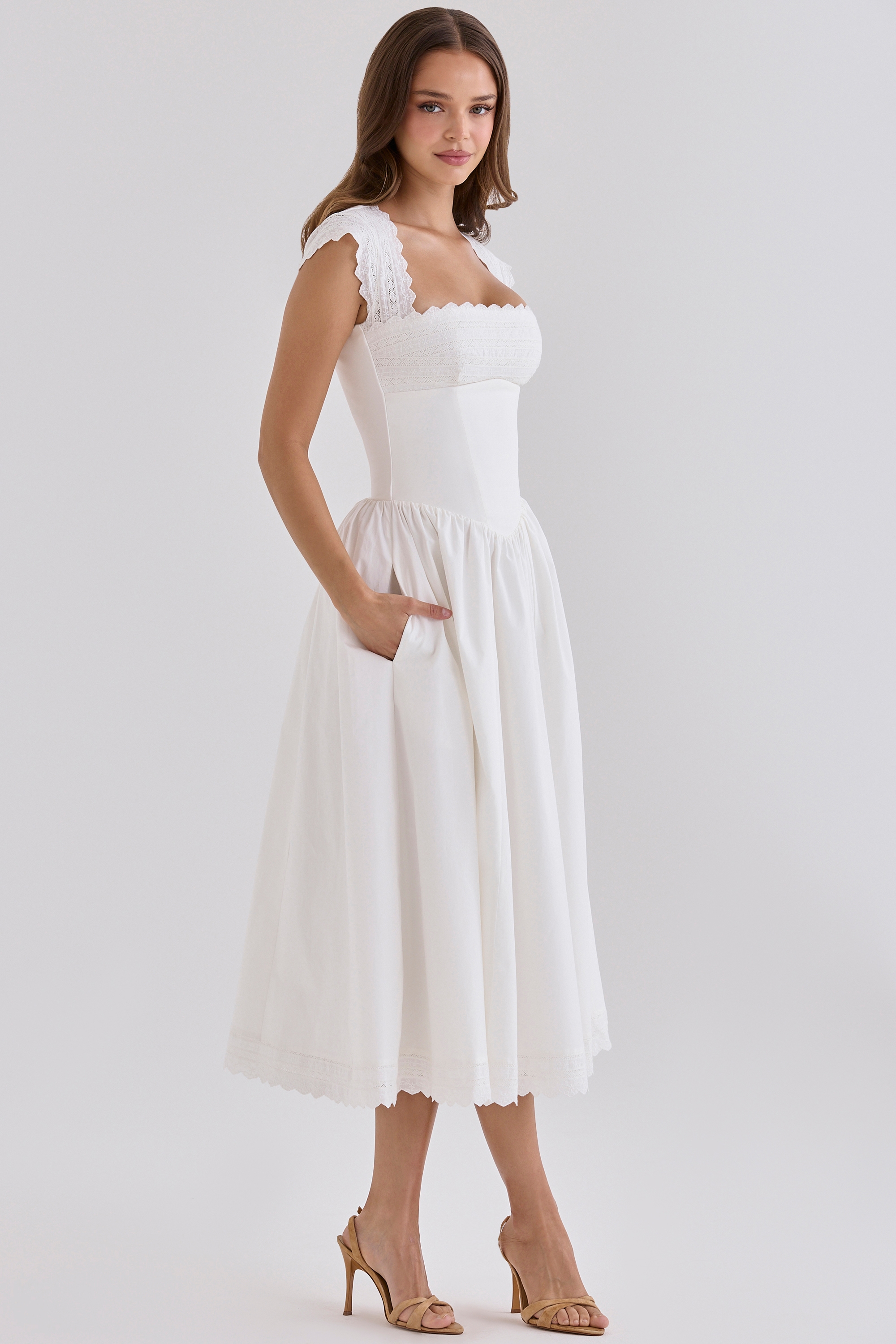 house of cb graduation dress 'Mademoiselle' White Tulle Midi the classic structuring is modernised with a carefree feel to things White Dress For College Graduation