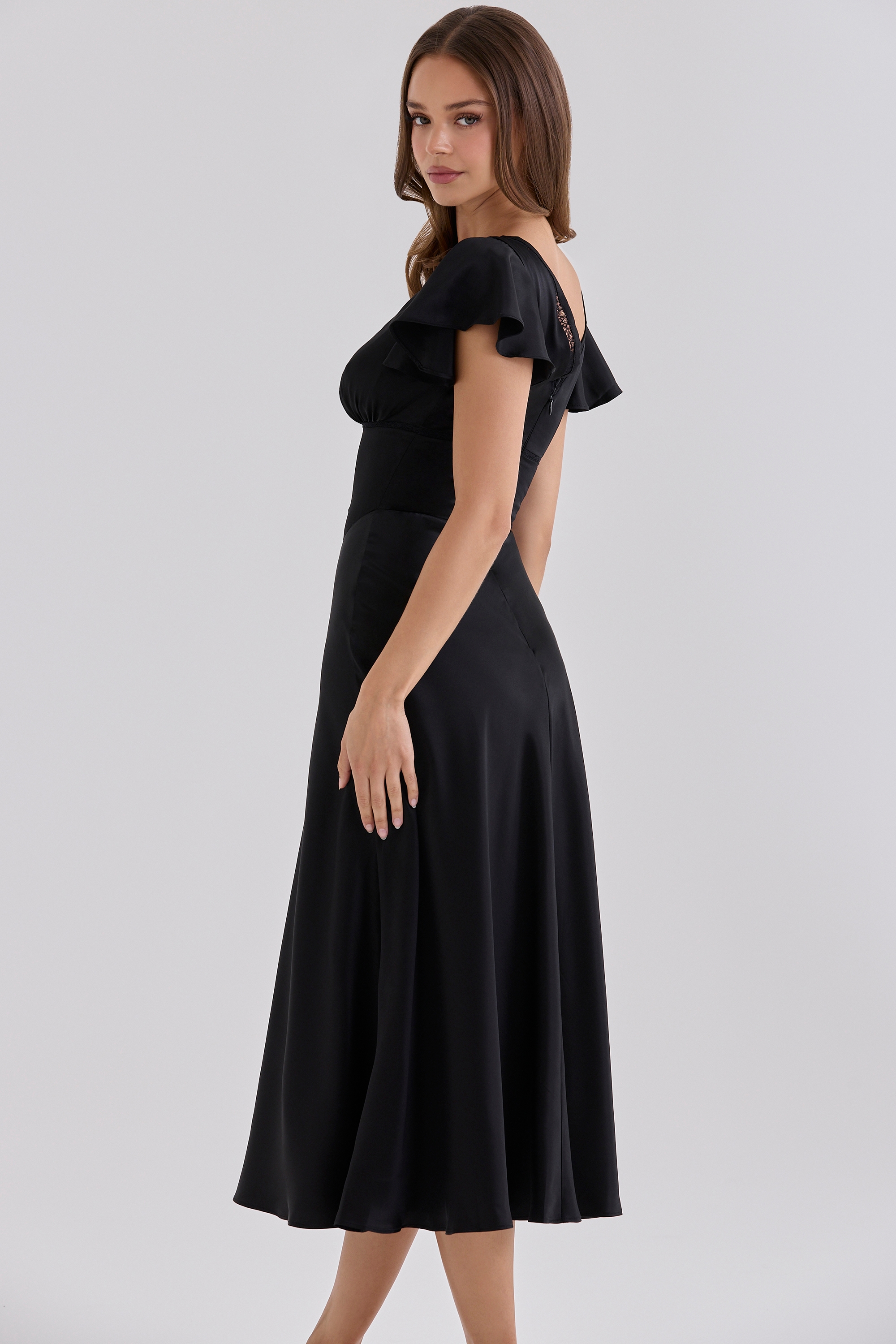 midi tea dress black Tea-Length Midi Prom Dress with Short Puff Sleeves Black / Medium