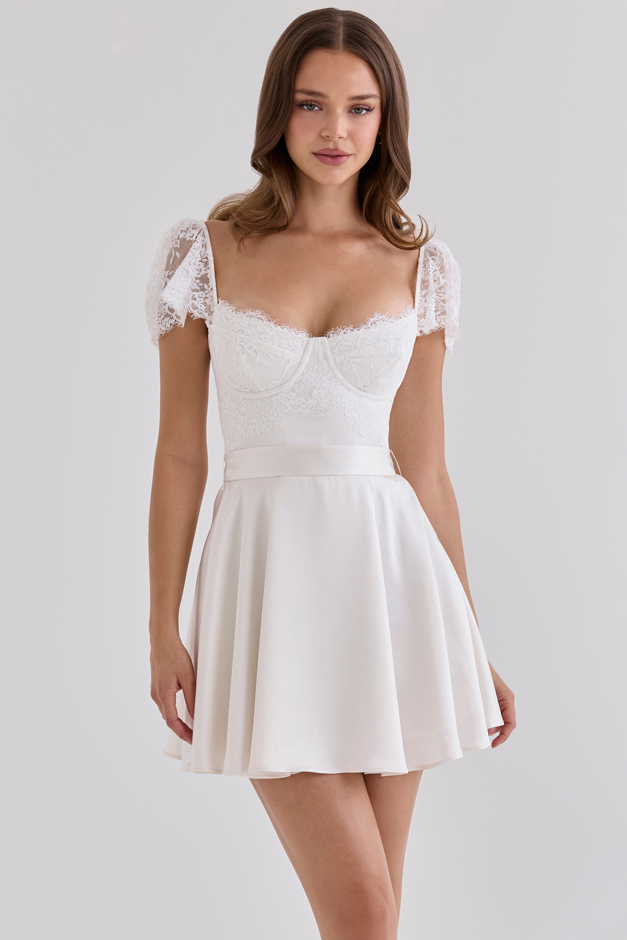 corset knee length dress Puffy Knee Length Satin Dress with Strapless Bodice for Wedding