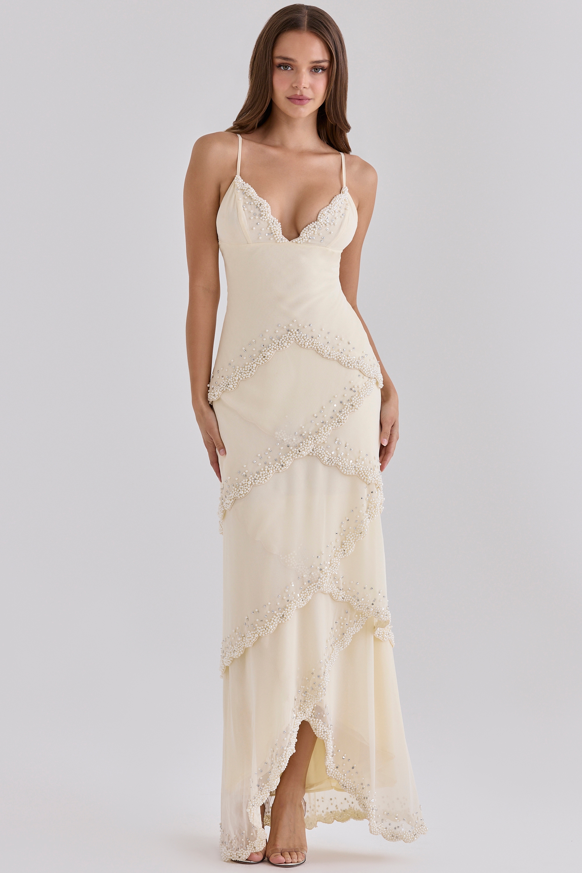 Sorelle Vanilla Georgette Hand Embellished Tiered Maxi Dress - Limited Edition — image 1