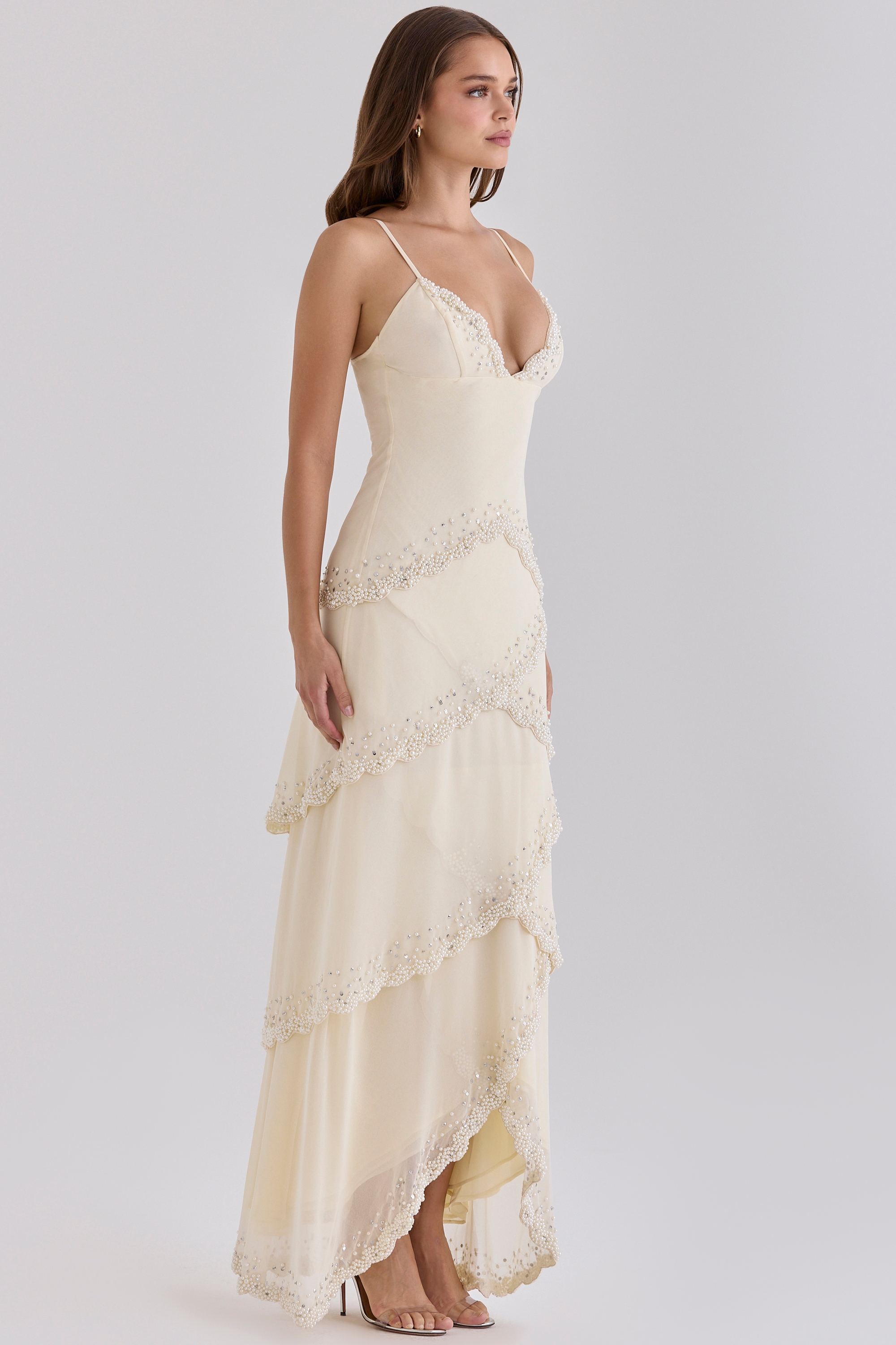 Sorelle Vanilla Georgette Hand Embellished Tiered Maxi Dress - Limited Edition — image 5