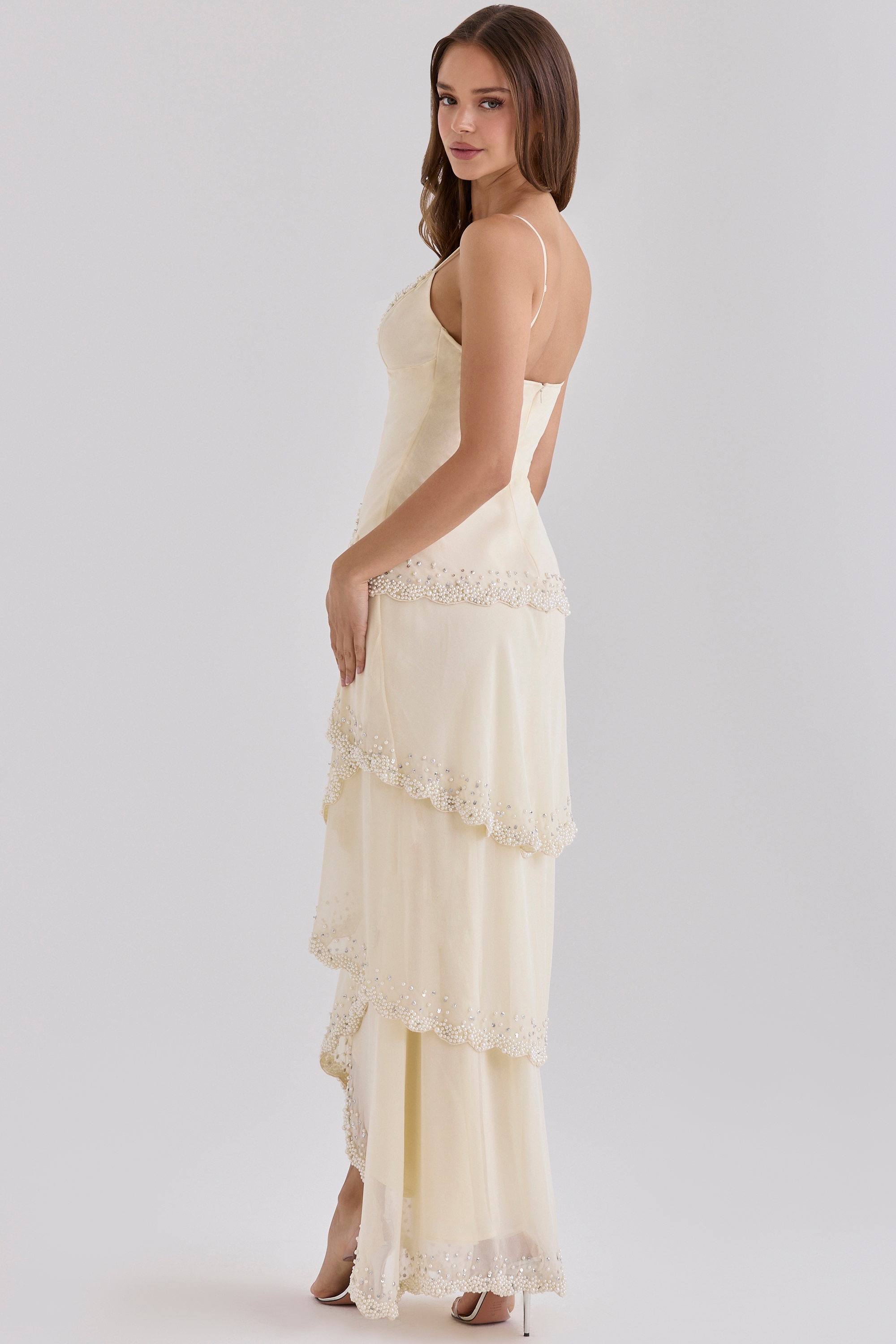 Sorelle Vanilla Georgette Hand Embellished Tiered Maxi Dress - Limited Edition — image 6