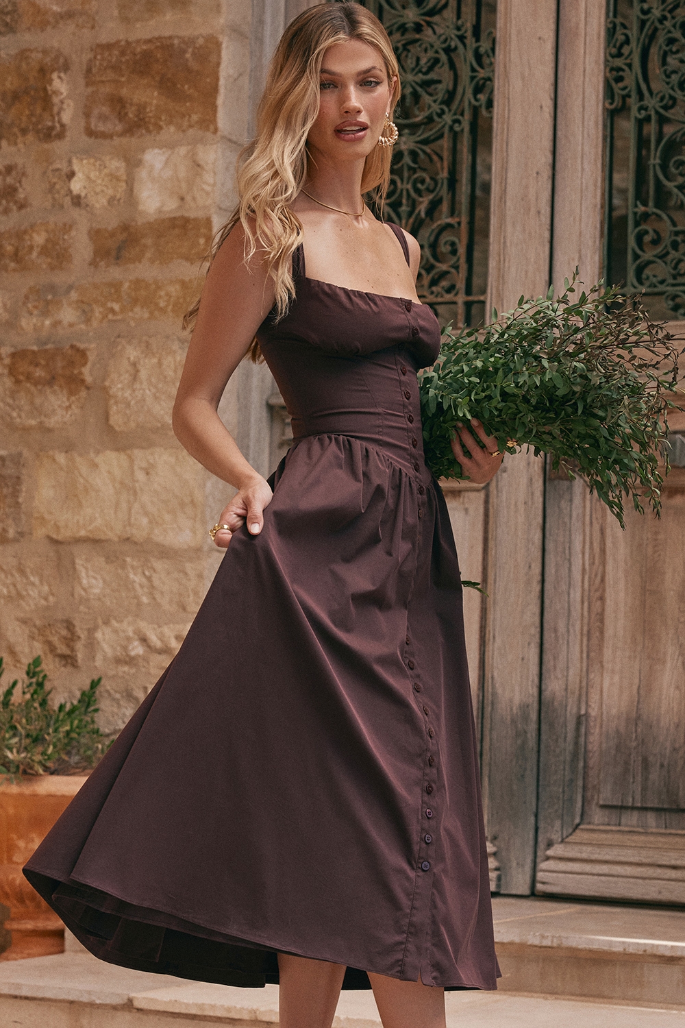 Clothing : Midi Dresses : 'Tatiana' Rich Brown Midi Sundress Clothing : Midi Dresses : 'Tatiana' Rich Brown Midi Sundress