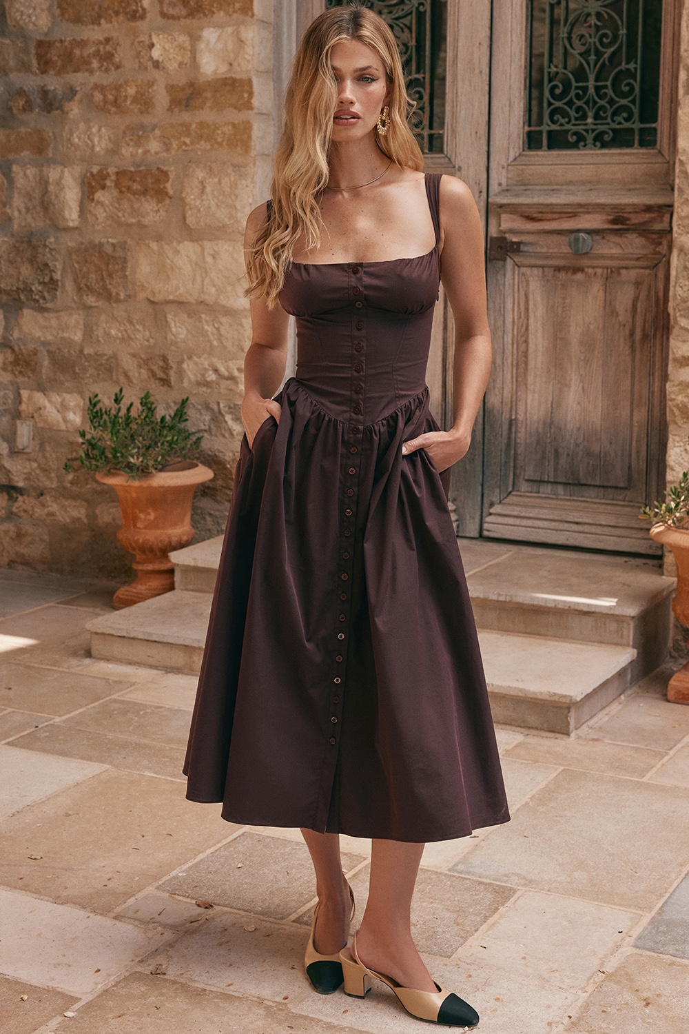 Clothing : Midi Dresses : 'Tatiana' Rich Brown Midi Sundress Clothing : Midi Dresses : 'Tatiana' Rich Brown Midi Sundress