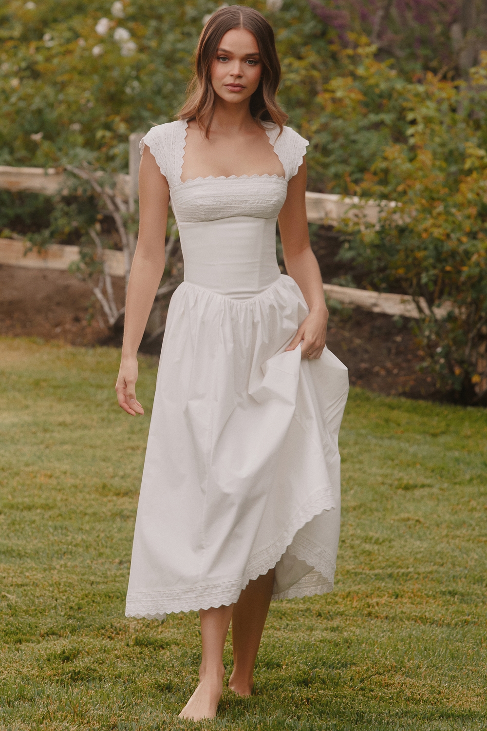 white cottagecore dress | Corset Maxi Dress or a casual gathering with friends. White Vintage Cotton Cottagecore Dress